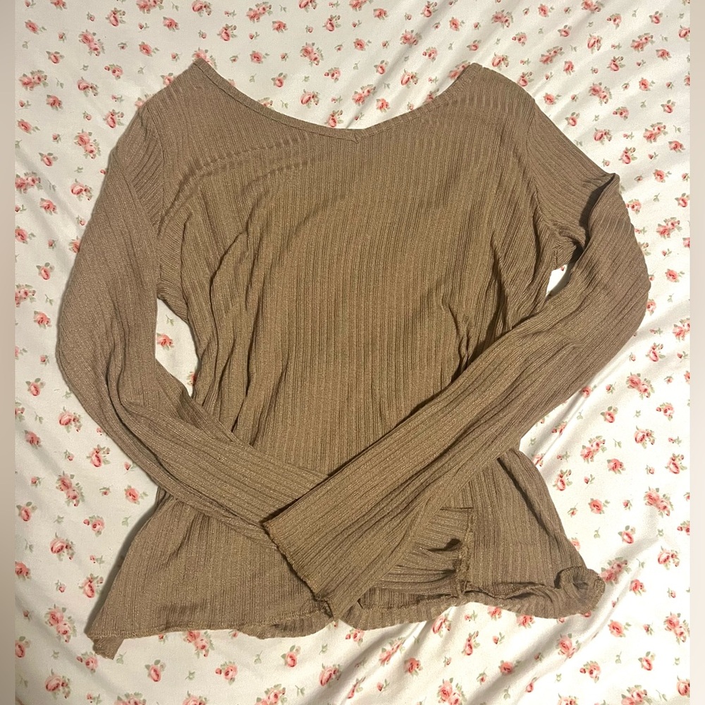 Women’s Medium Ribbed Long-Sleeve Knit Top - Taupe